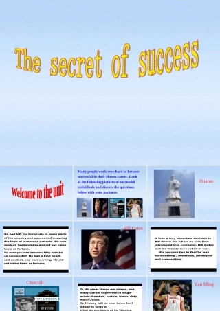 高中英语 Unit 3 The secret of success-reading课件 牛津译林版选修11 课件