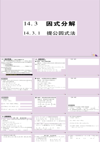秋八年级数学上册 第十四章(整式的乘法与因式分解)14.3 因式分解 14.3.1 提公因式法课件 (新版)新人教版 课件
