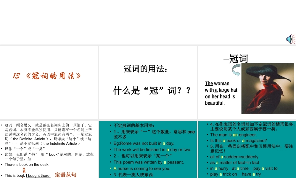 高三英语高考(语法)专题复习系列课件13(冠词的用法)全国通用 课件