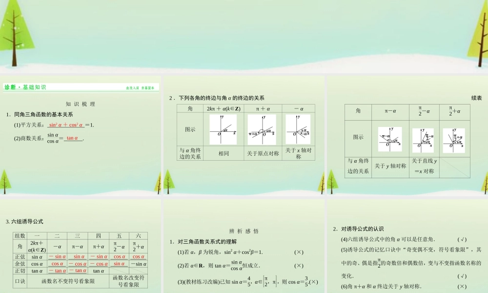 高考数学总复习 第2讲 同角三角函数的基本关系式与诱导公式课件