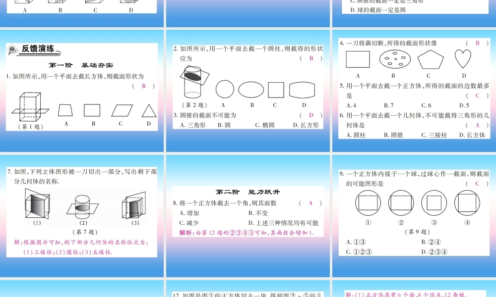 秋七年级数学上册 第一章 丰富的图形世界 3 截一个几何体作业课件 (新版)北师大版 课件