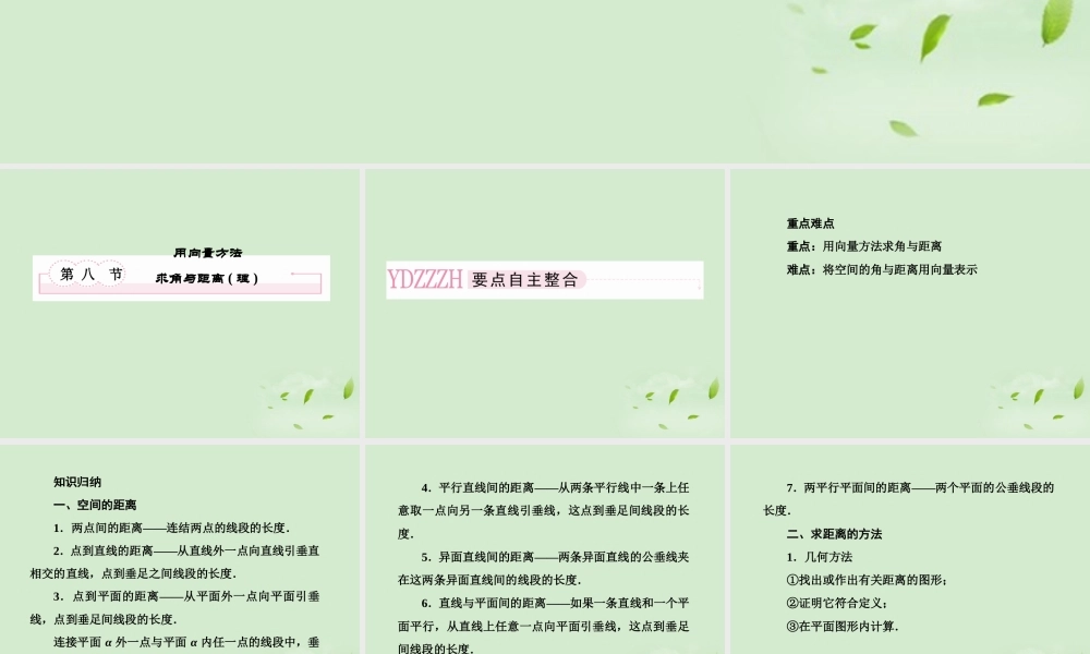 高考数学总复习 9-8 用向量方法证明求角与距离(理)课件 新人教A版  课件