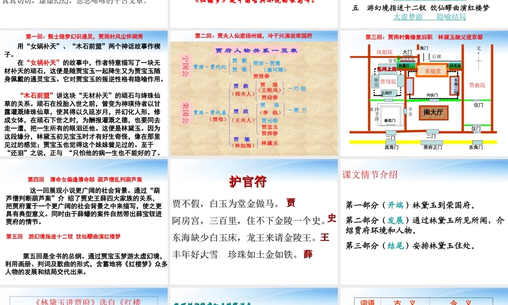 高中语文教师竞赛作品(林黛玉进贾府)课件 苏教版必修2 课件