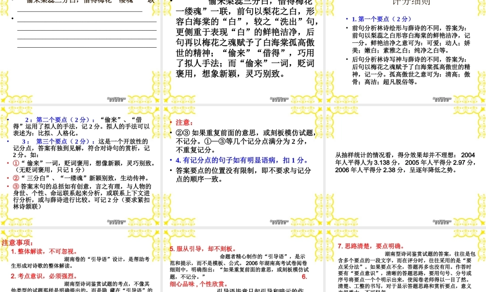 高考湖南卷古诗鉴赏的思路和要点课件