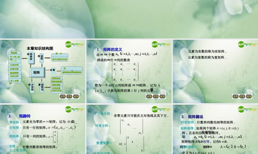 高二数学上册 第九章 矩阵和行列式初步(章综合)课件 沪教版 课件