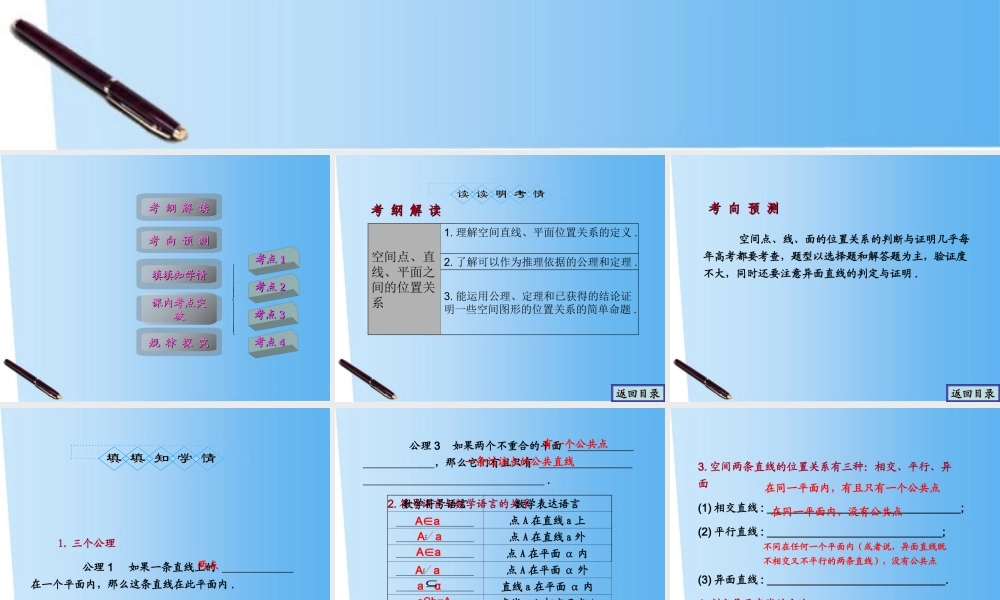 高考数学一轮复习 7.3 空间点、直线、平面之间的位置关系精品课件 文 新人教A版 课件