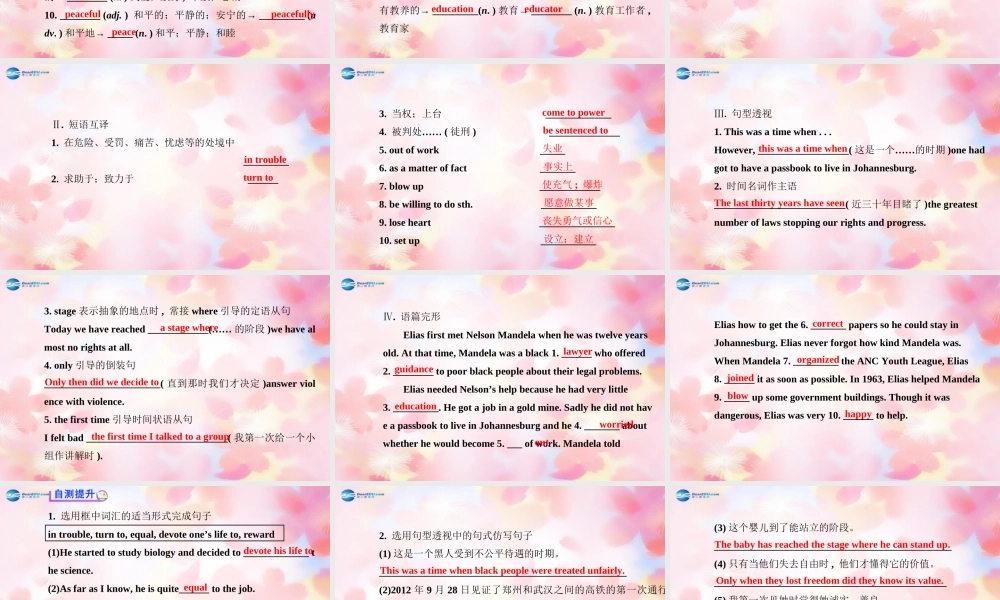 版高考英语 Unit 5 Nelson Mandela-a modern hero课件 新人教版必修1 课件