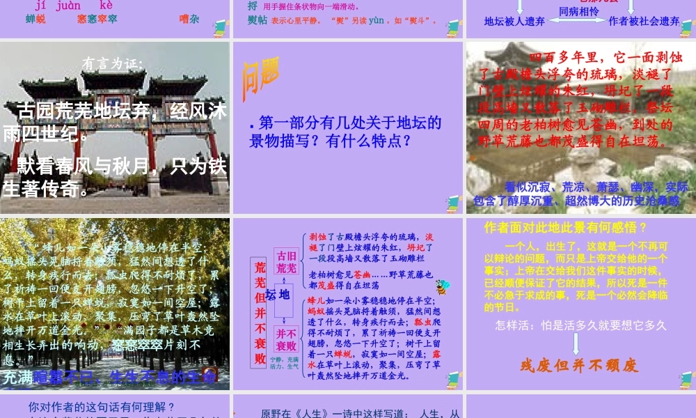 高中语文第一专题我与地坛课件2苏教版必修2 课件