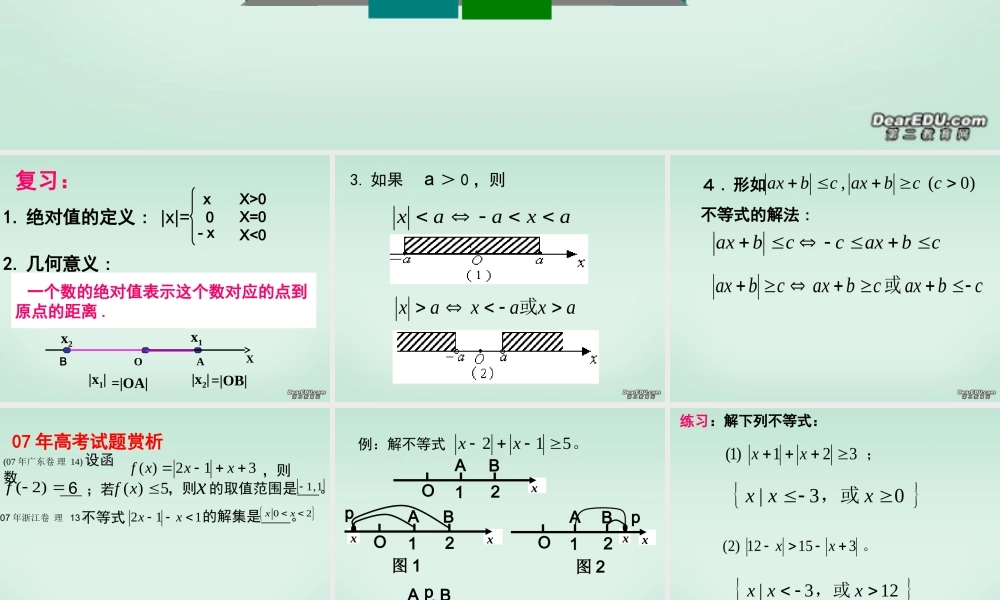 高二数学含绝对值的不等式的解法课件