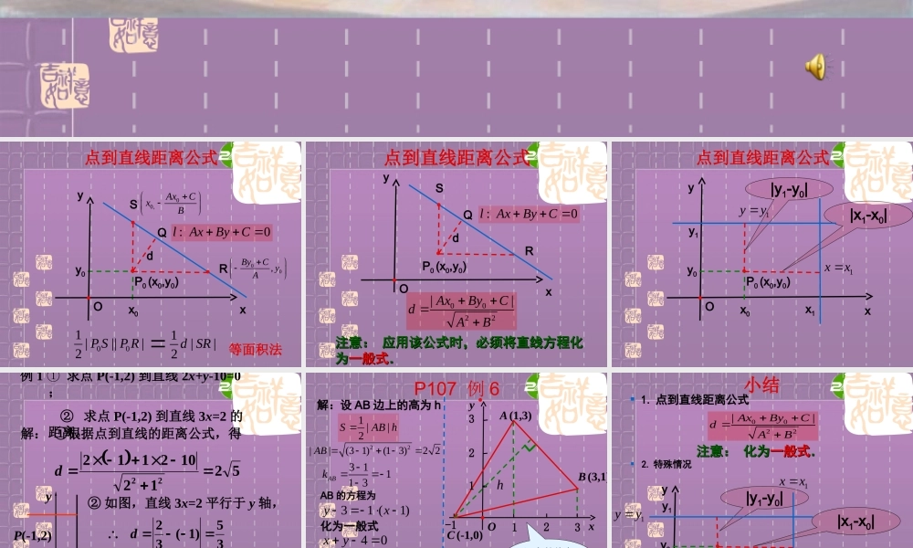 高中数学 点到直线的距离与平行直线间的距离课件 新人教B版必修2 课件