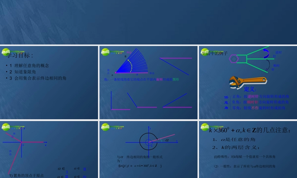 高中数学 111(任意角)课件 苏教版必修4 课件