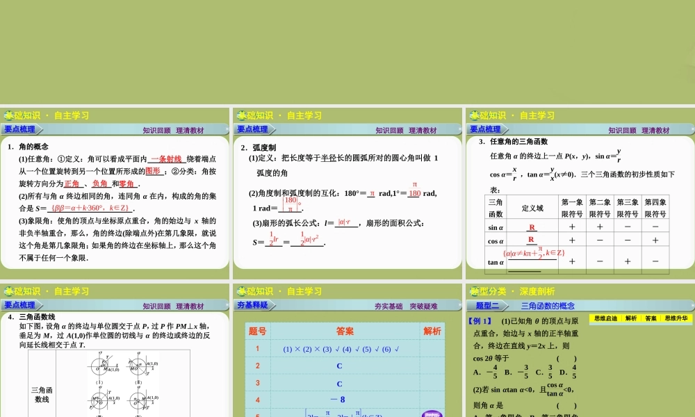 高三数学 4.1任意角三角函数复习课件