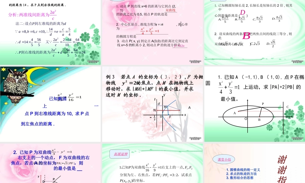 高中数学新课程选修2－1圆锥曲线的统一定义课件 苏教版 课件