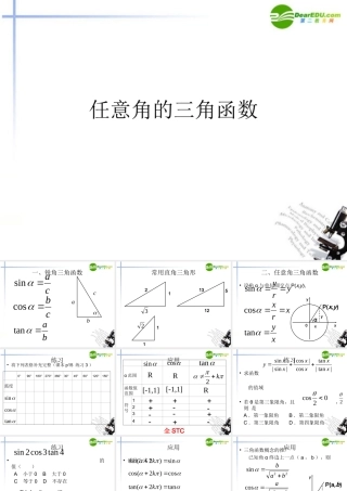 高中数学 12任意角的三角函数课件 新人教A版必修4 课件