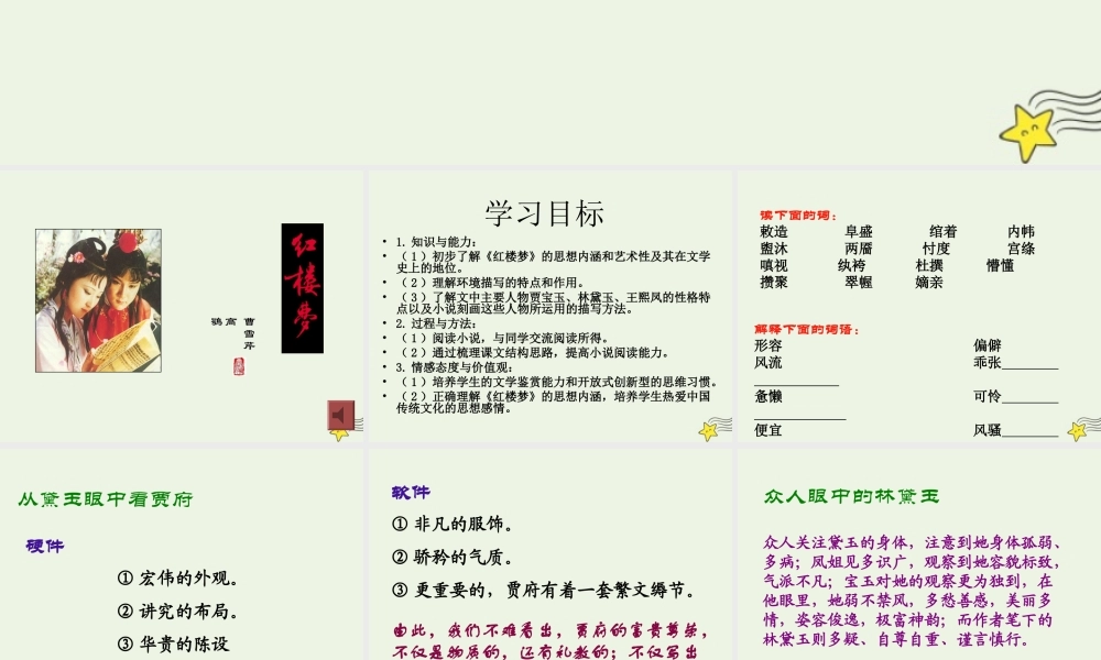 高中语文第一单元1林黛玉进贾府课件1新人教版必修3 课件