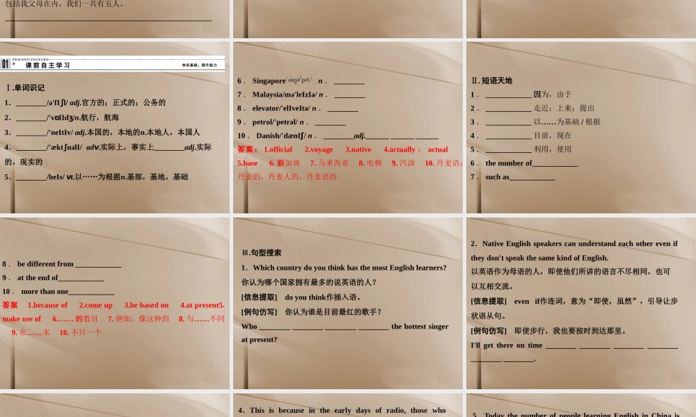 高中英语 Unit 2 English around the world-Period 1课件 新人教版必修1 课件