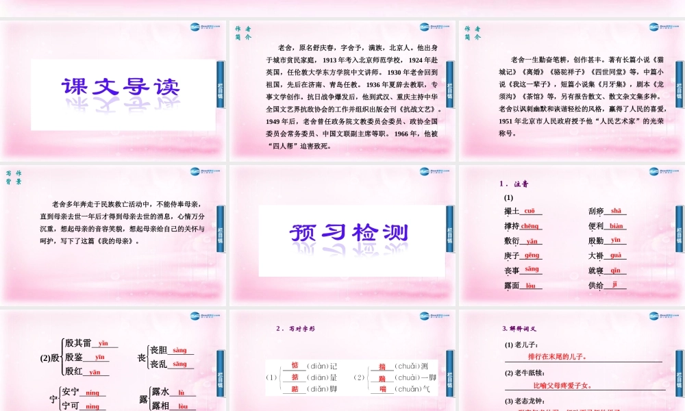 高二语文 第1课(我的母亲)课件 粤教版必修2 课件