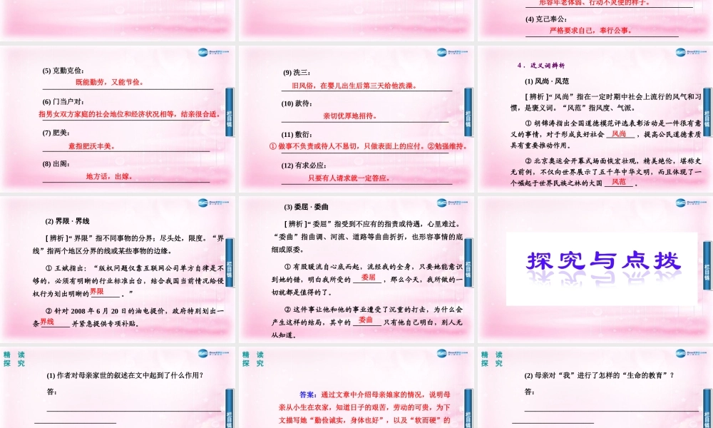 高二语文 第1课(我的母亲)课件 粤教版必修2 课件