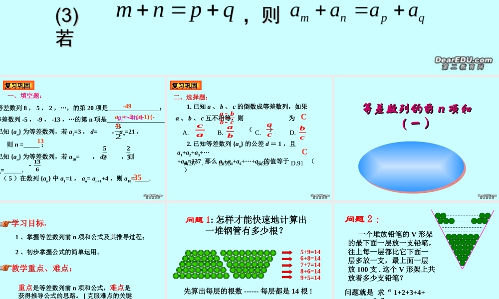 高二数学必修五等差数列的前n项和一课件 苏教版 课件