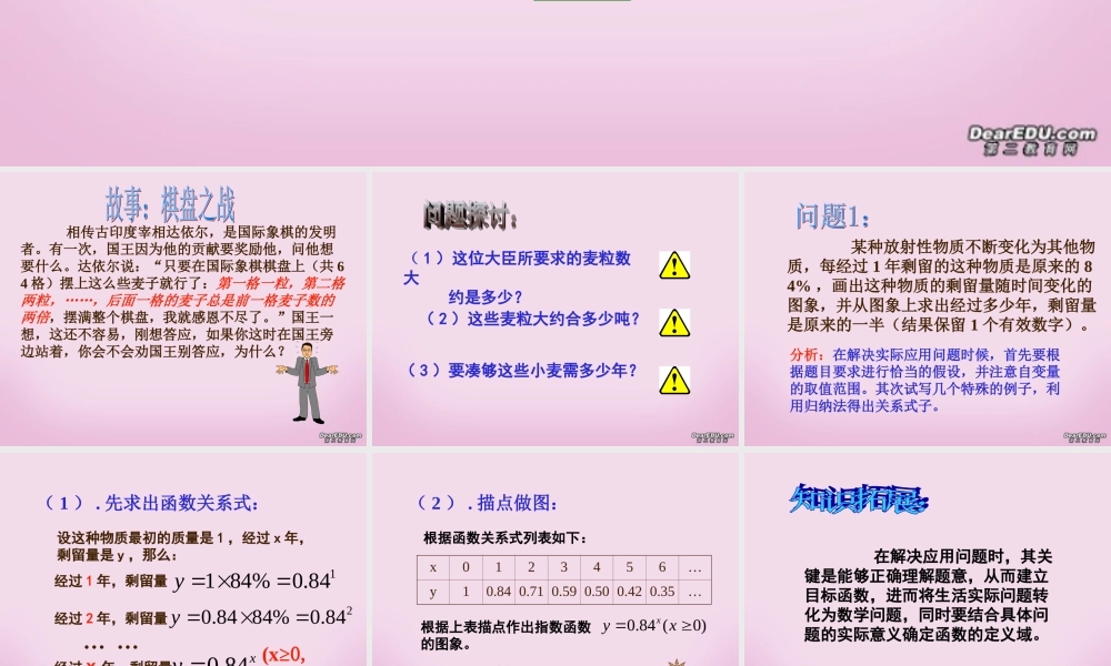 高一数学指数函数的实际应用 苏教版 课件