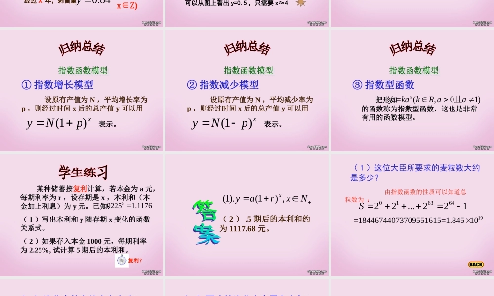 高一数学指数函数的实际应用 苏教版 课件