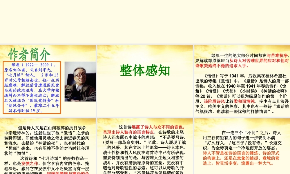 高中语文 (憎恨)课件1 新人教版选修(中国现代诗歌散文欣赏) 课件
