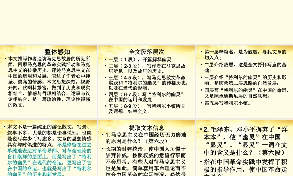 高中语文 (特利尔的幽灵)课件2 新人教版选修(中国现代诗歌散文欣赏) 课件