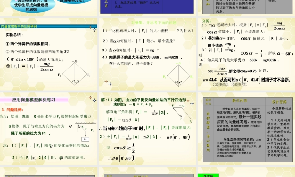 广东省高中数学青年教师说课比赛课件-向量在物理中的应用举例