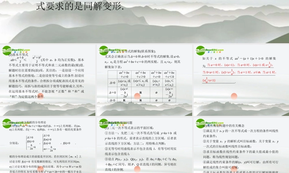 江苏专用高考数学二轮复习 第6讲不等式课件 文 苏教版 课件