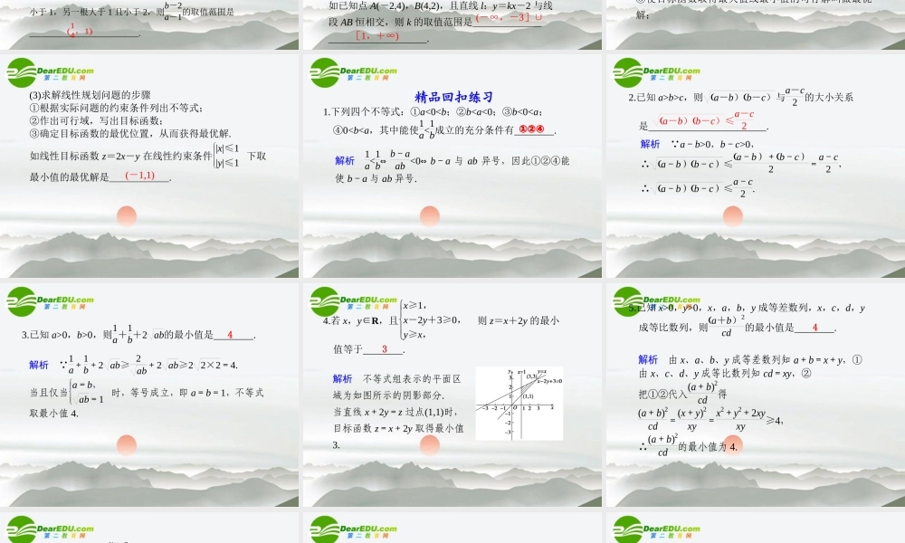 江苏专用高考数学二轮复习 第6讲不等式课件 文 苏教版 课件