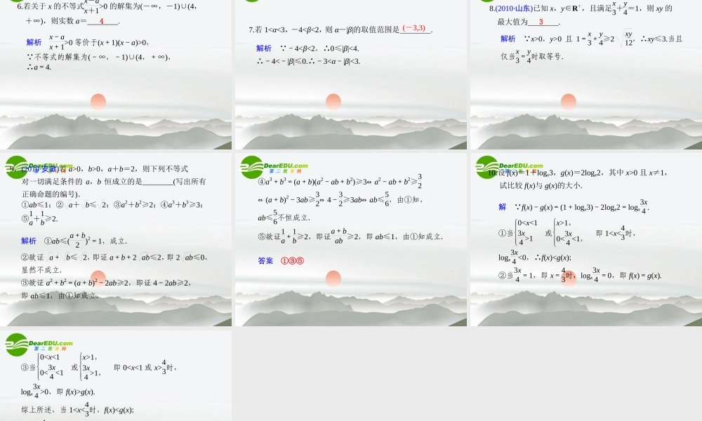 江苏专用高考数学二轮复习 第6讲不等式课件 文 苏教版 课件