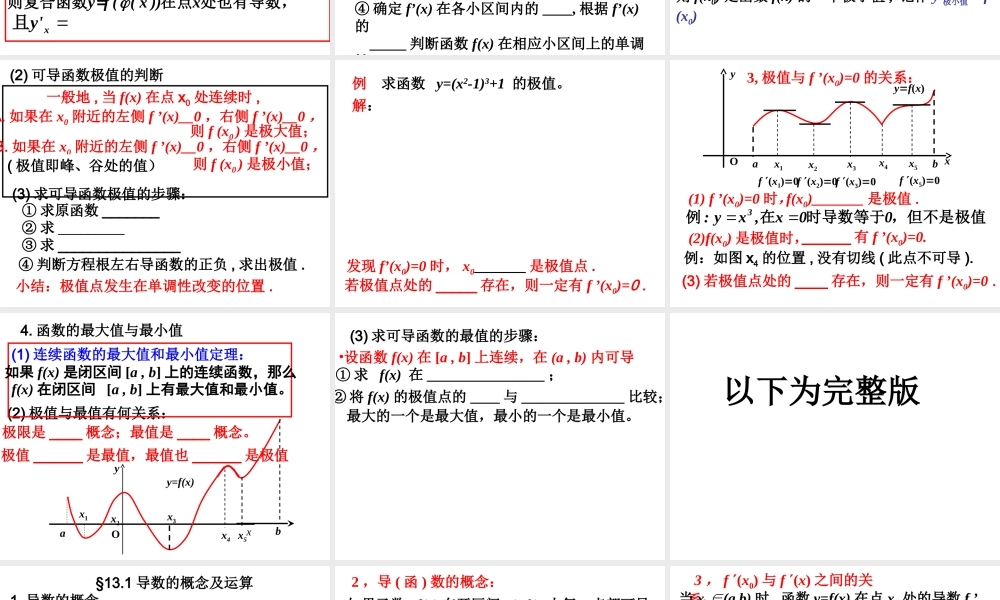 高三数学第十三章 导数知识点填空版课件