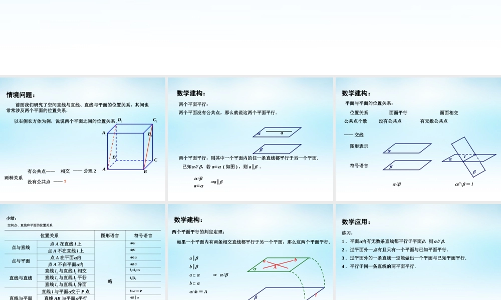 高中数学 124平面与平面的位置关系(1)课件 苏教版必修2 课件