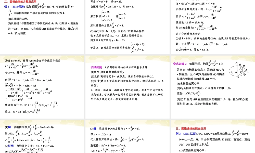 高考数学考前专题复习篇 专题六 解析几何 椭圆、双曲线、抛物线6-2 课件