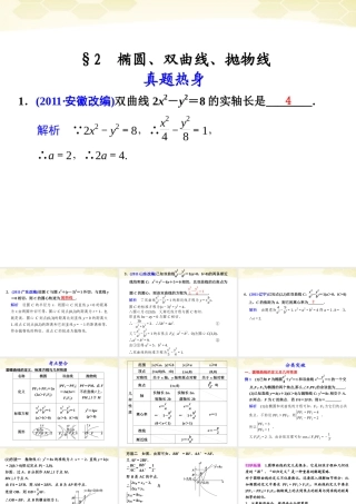 高考数学考前专题复习篇 专题六 解析几何 椭圆、双曲线、抛物线6-2 课件