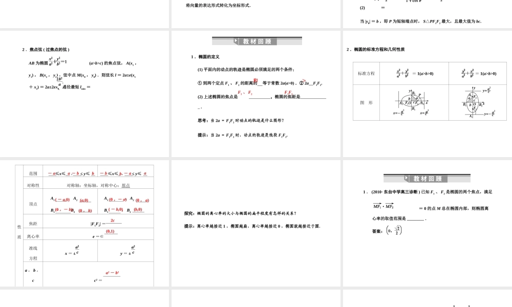 高三数学一轮复习 8-6椭圆课件 文 苏教版 课件