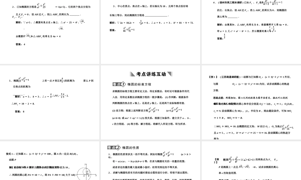 高三数学一轮复习 8-6椭圆课件 文 苏教版 课件