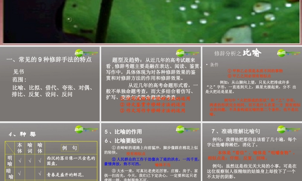 高中语文 梳理探究常见的修辞手法课件 新人教版必修2 课件