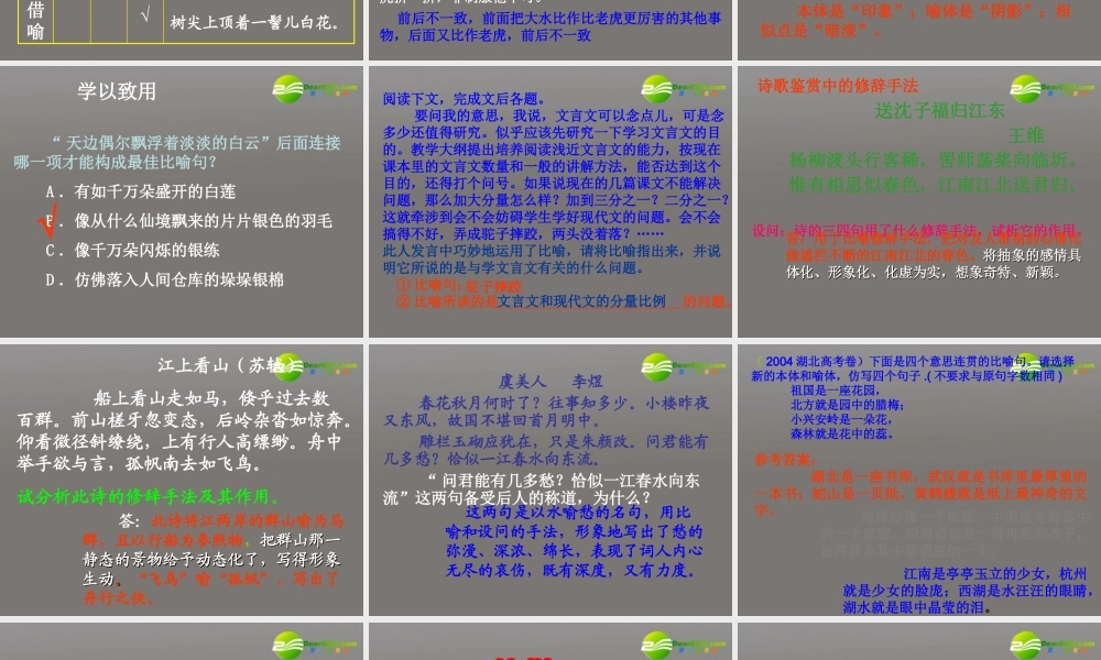 高中语文 梳理探究常见的修辞手法课件 新人教版必修2 课件