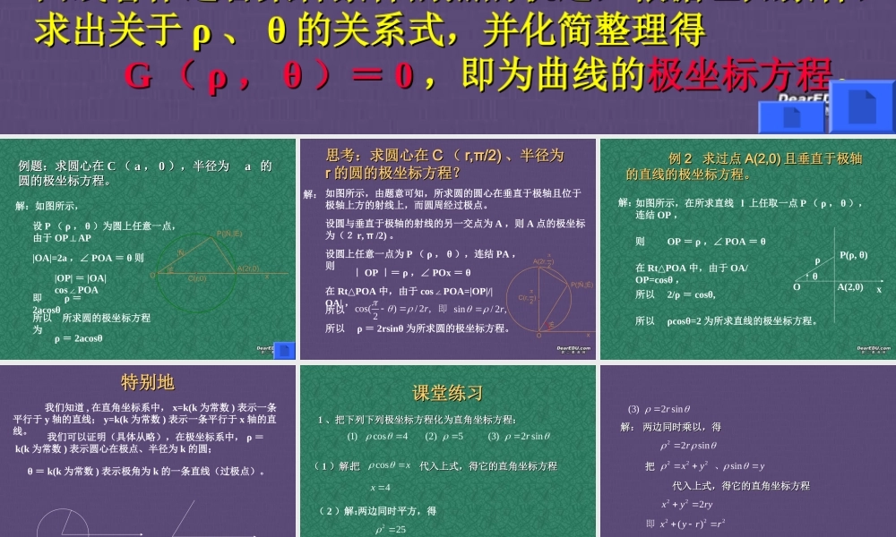 高二数学极坐标与参数方程 曲线的极坐标方程 新课标 人教版 课件