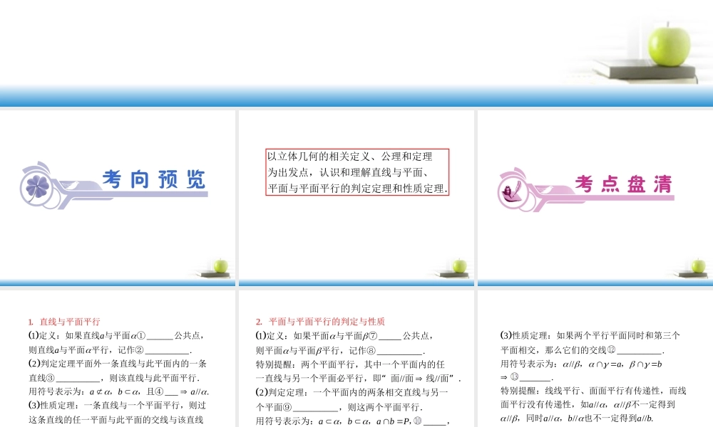 高考数学第一轮总复习 第48讲 空间中的平行关系课件 文 (湖南专版)  课件