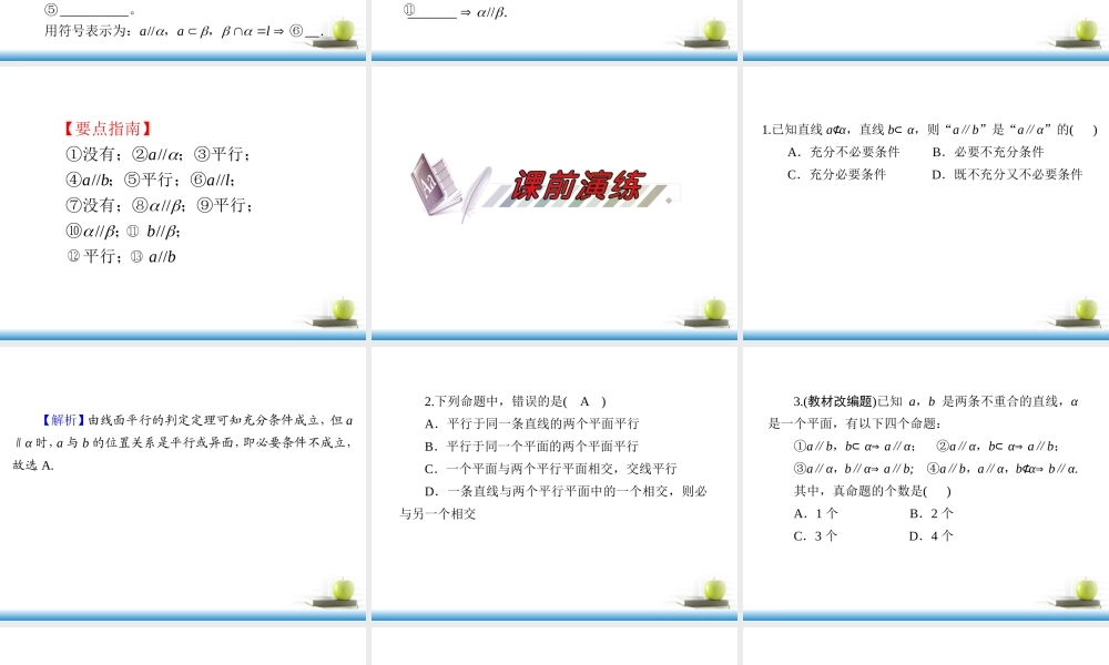 高考数学第一轮总复习 第48讲 空间中的平行关系课件 文 (湖南专版)  课件