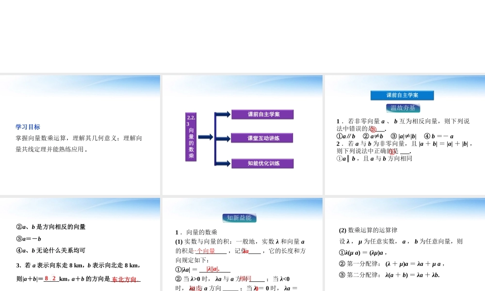高中数学 第2章223向量的数乘精品课件 苏教版必修4 课件