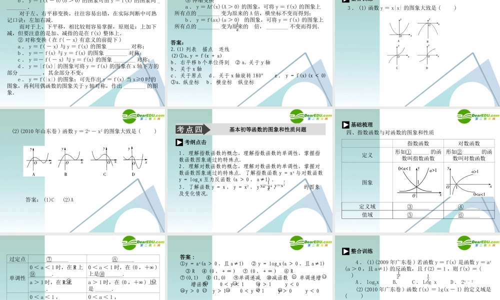 高考数学二轮复习 专题一：第二讲(函数、基本初等函数的图象与性质) 文 课件
