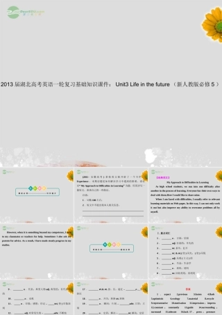 湖北省高考英语一轮复习基础知识课件 Unit3 Life in the future 新人教版必修5 课件