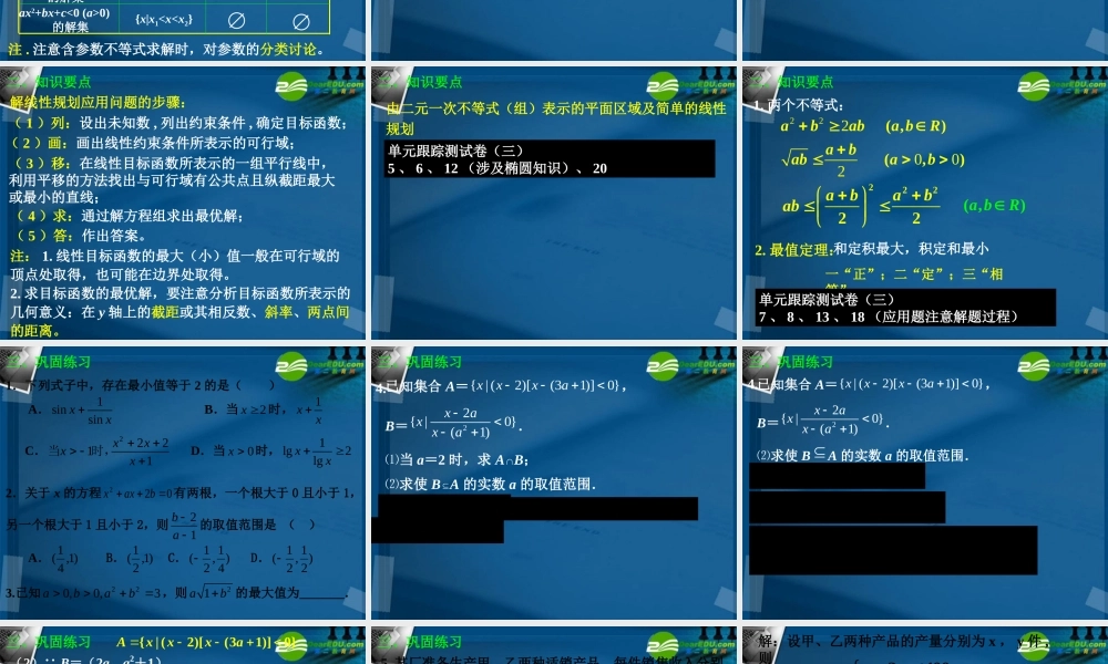 高中数学 第三章 不等式(整合与提升)课件 新人教A版必修5 课件