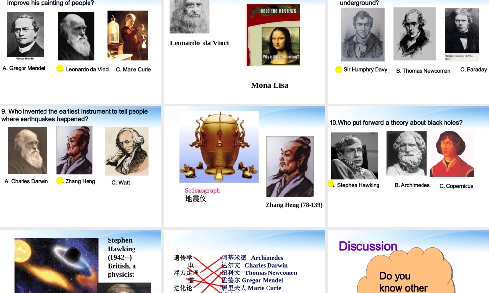 高中英语 Unit1(Great scientists)课件Warming up & Reading(5)课件 新人教版必修5 课件