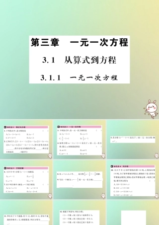 秋七年级数学上册 第3章 一元一次方程 3.1 从算式到方程 3.1.1 一元一次方程习题课件 (新版)新人教版 课件