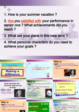 高二英语Unit1 warming up speaking listening 新课标 人教版 课件