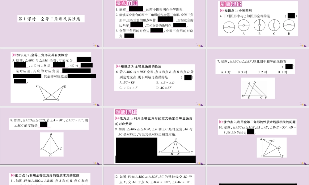秋八年级数学上册 第2章 三角形 2.5 全等三角形 第1课时 全等三角形及其性质习题课件 (新版)湘教版 课件